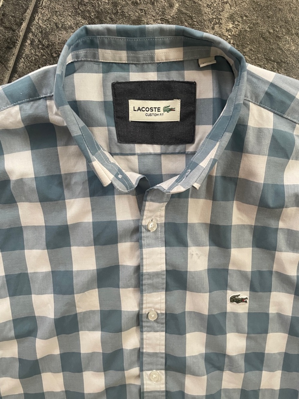 LACOSTE  Preppy Blue & White Check Button-Down Business Casual Coastal Shirt